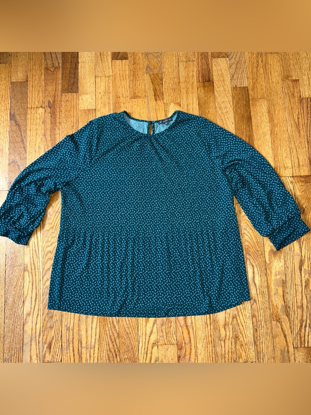 Adrianna Papell Teal Green Printed Babydoll Blouse - Size Extra Large